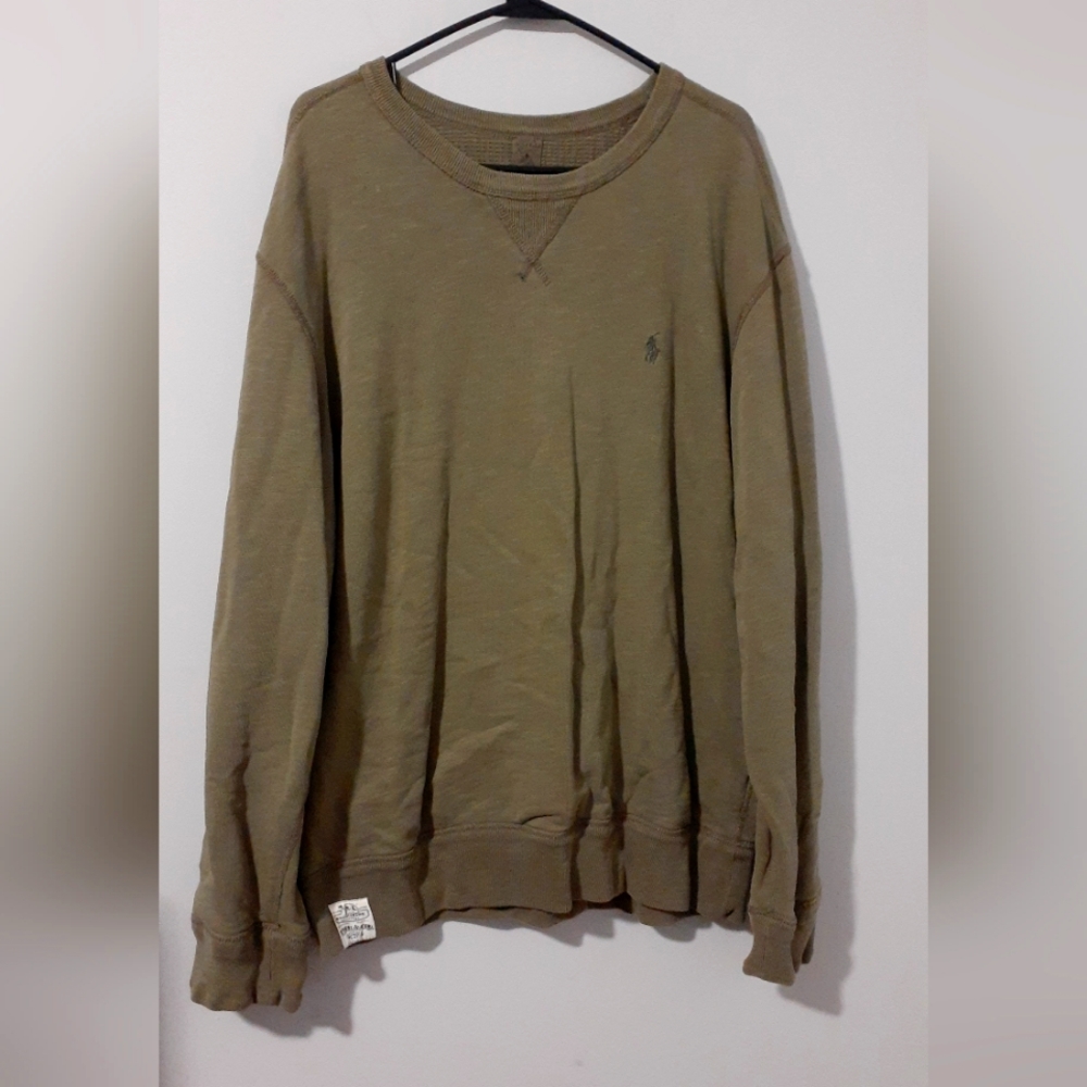 Polo Ralph Lauren Mens XL Olive  Sportsman Knit Lined Pullover Sweater Crew Neck